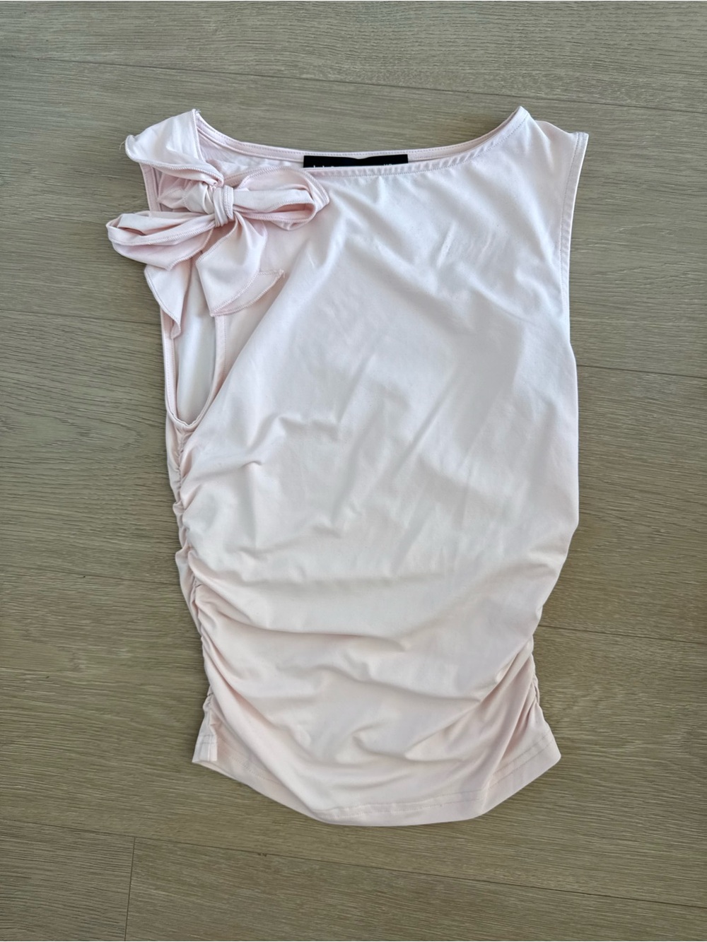 Lioness Pale Pink Bow-Shoulder Ruched Tank Top